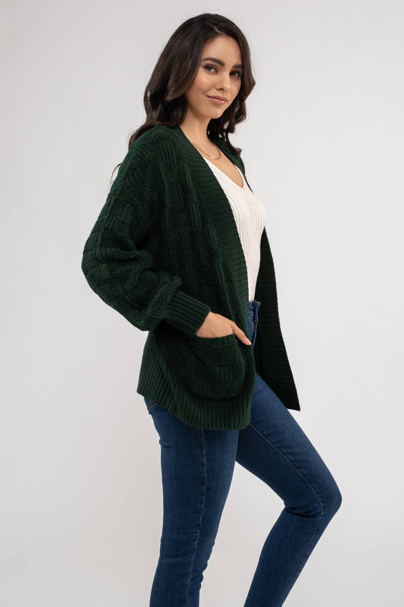 Blu Pepper - CHECKERED TEXTURED KNIT CARDIGAN