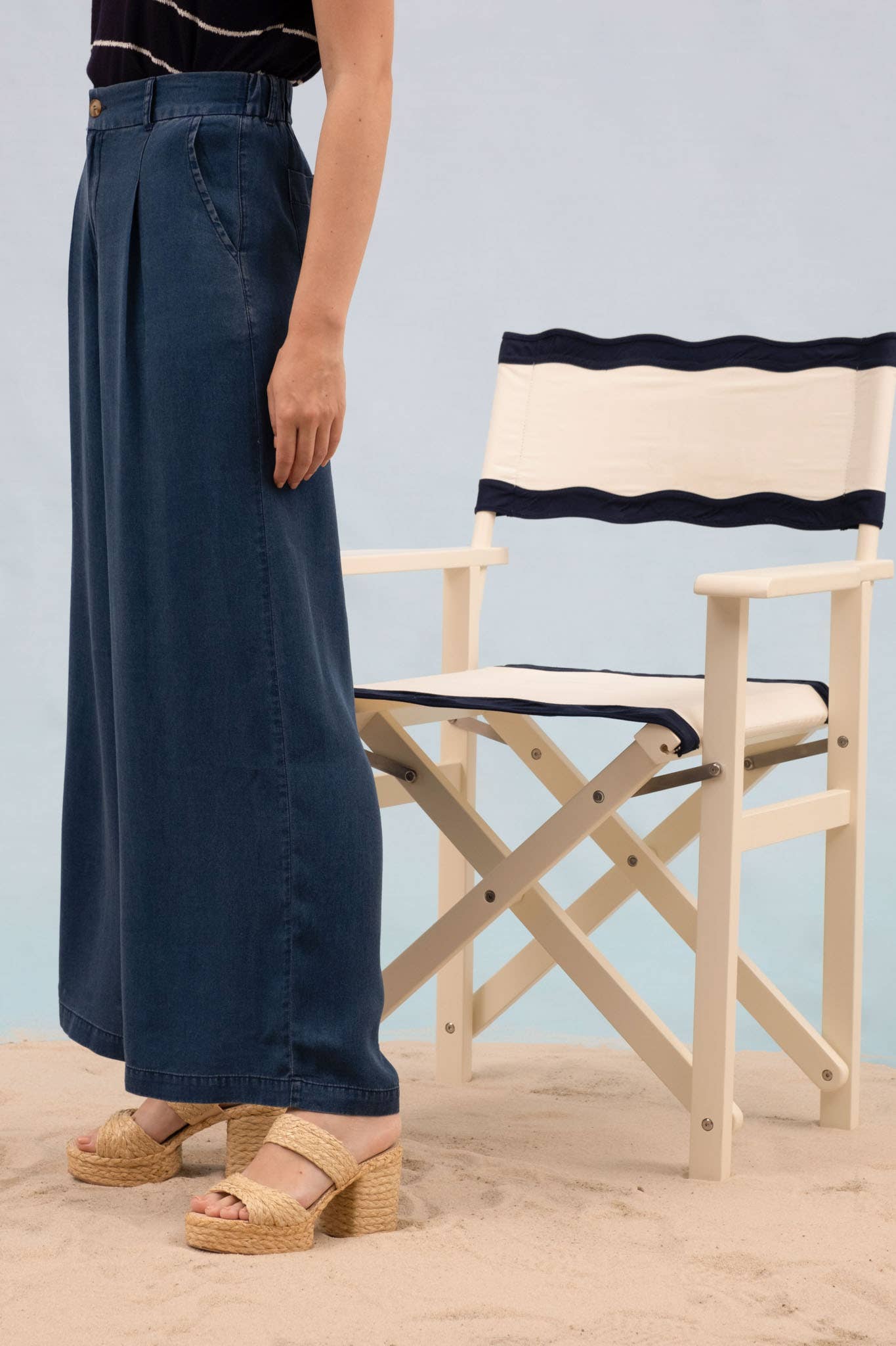 Blu Pepper - DARK CHAMBRAY PINTUCK DETAIL WIDE LEG PANTS