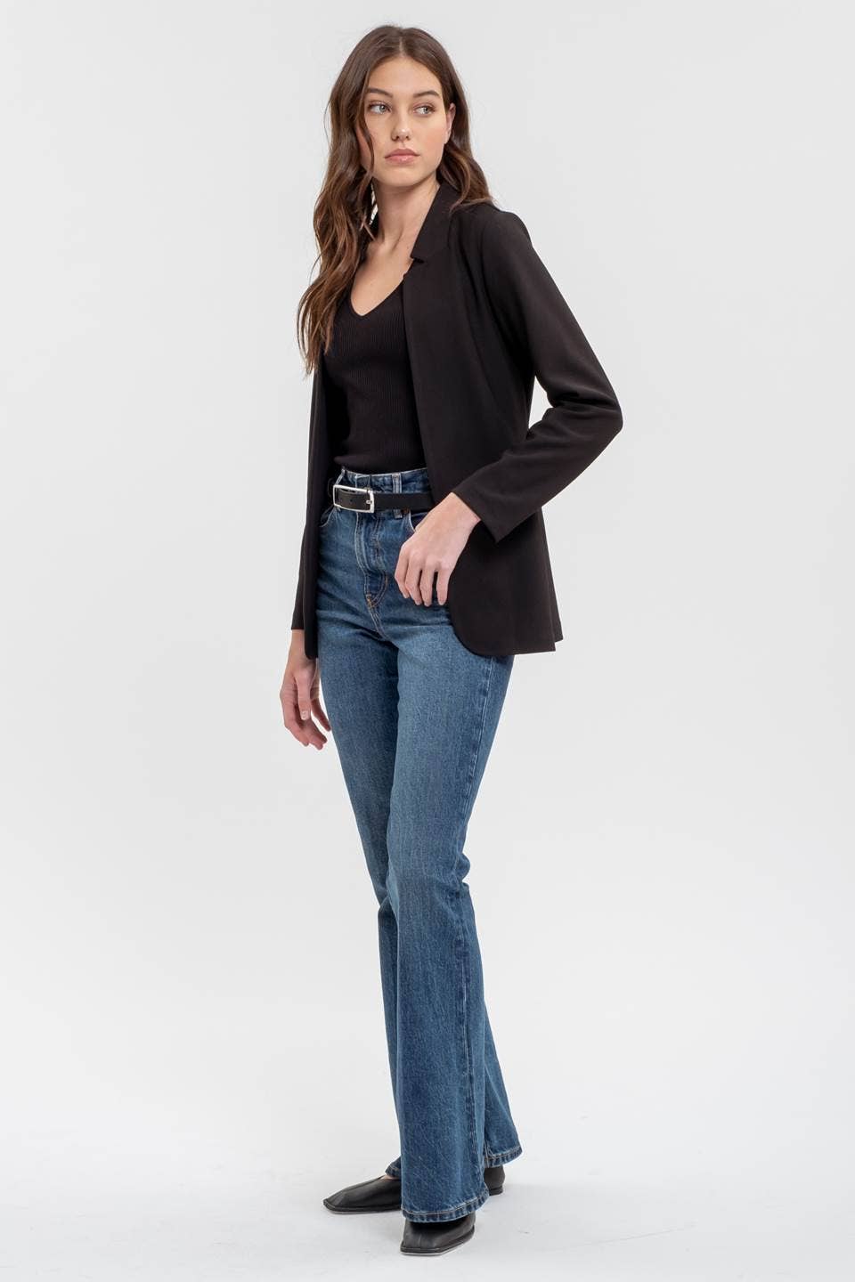 Blu Pepper - NOTCH COLLAR LONG SLEEVE LONG LINE BLAZER