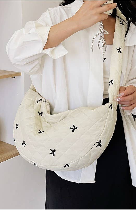 Puffy quilted bow shoulder bag