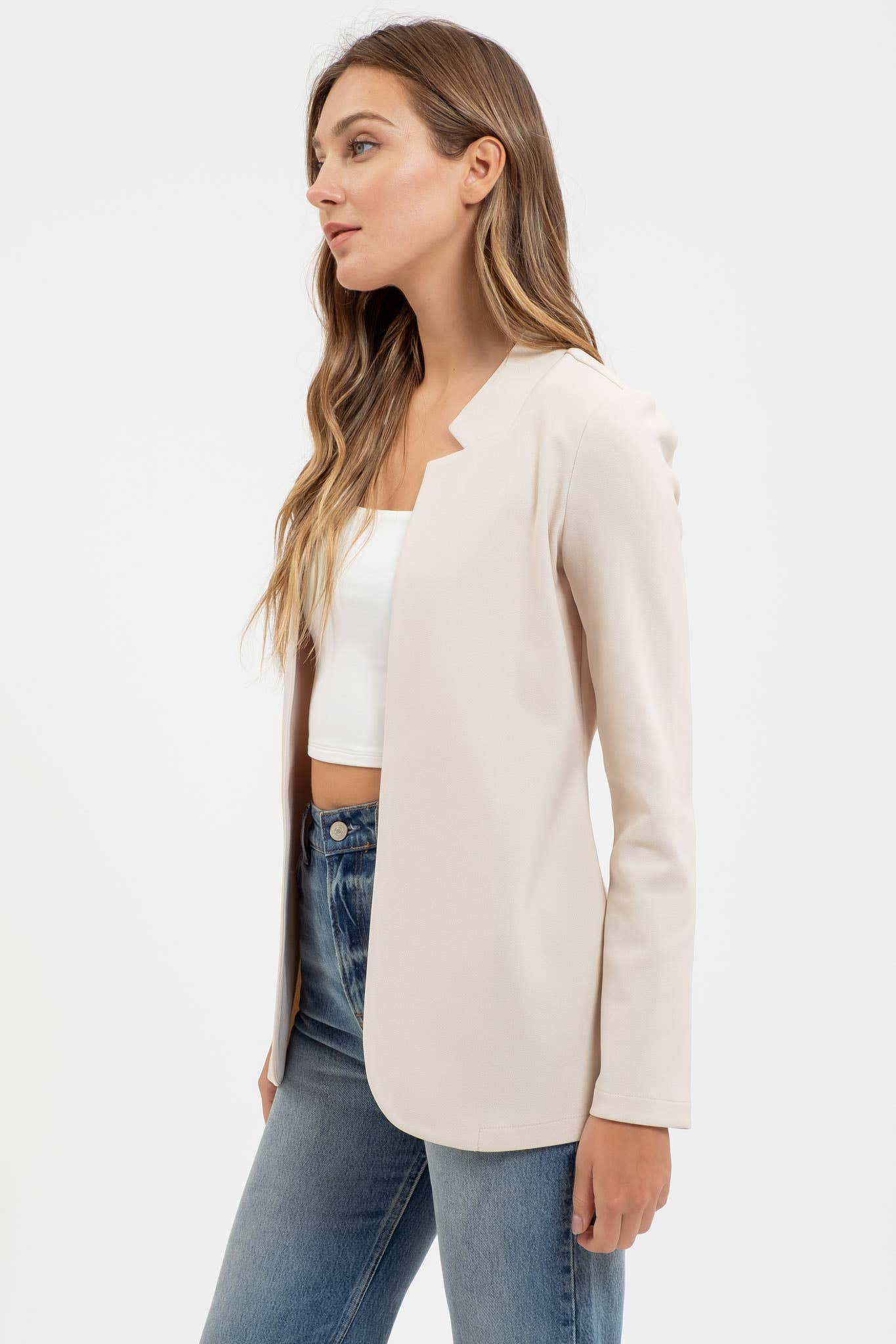 Blu Pepper - NOTCH COLLAR LONG SLEEVE LONG LINE BLAZER