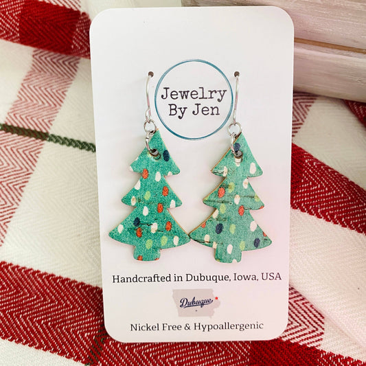 Christmas Tree Earrings: Green w/Dots