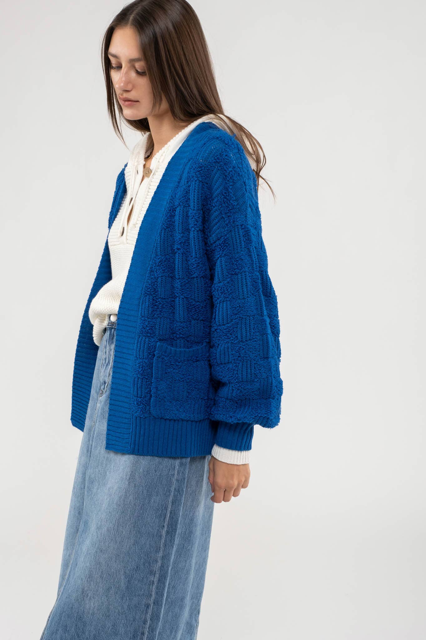 Blu Pepper - CHECKERED TEXTURED KNIT CARDIGAN