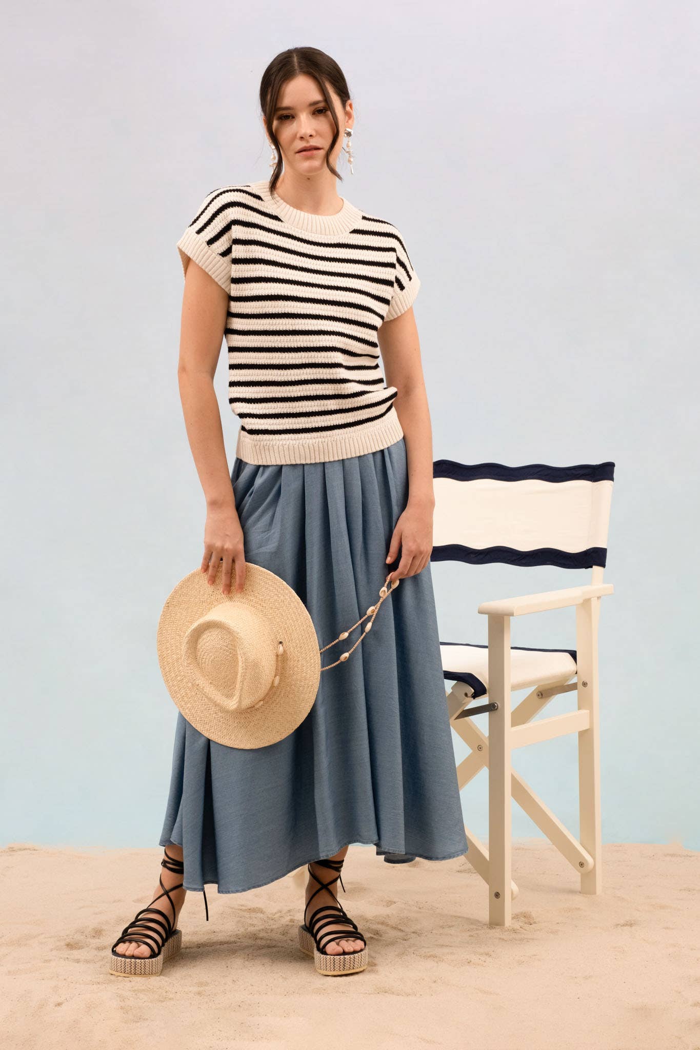 Blu Pepper - STRIPE CREW NECK SHORT SLEEVE KNIT PULLOVER