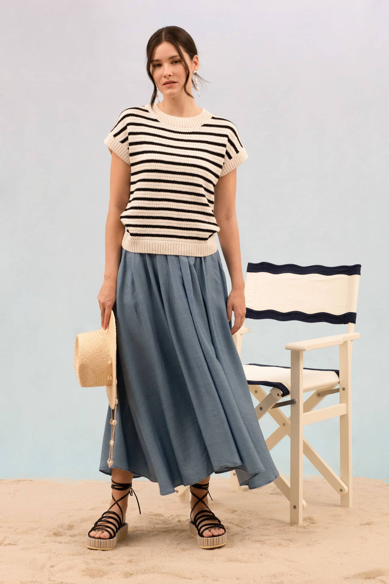 Blu Pepper - STRIPE CREW NECK SHORT SLEEVE KNIT PULLOVER