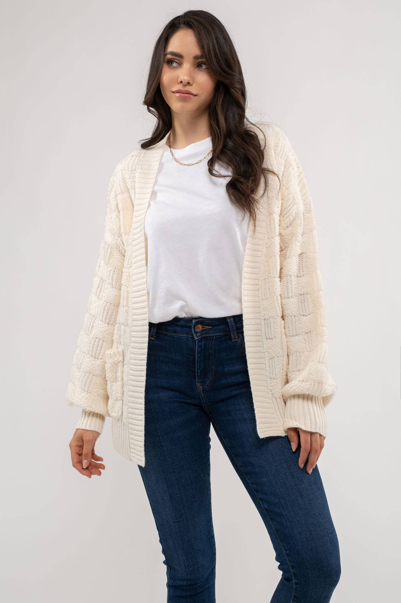 Blu Pepper - CHECKERED TEXTURED KNIT CARDIGAN