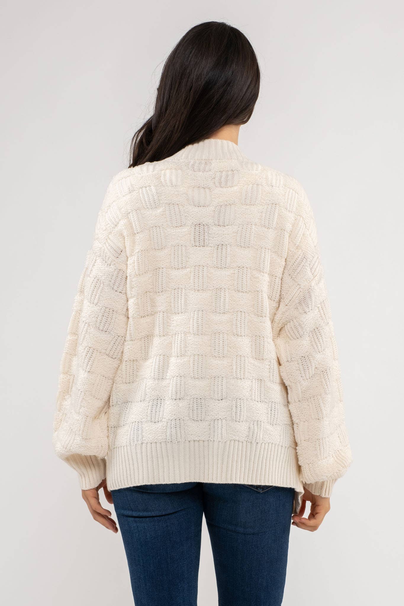 Blu Pepper - CHECKERED TEXTURED KNIT CARDIGAN