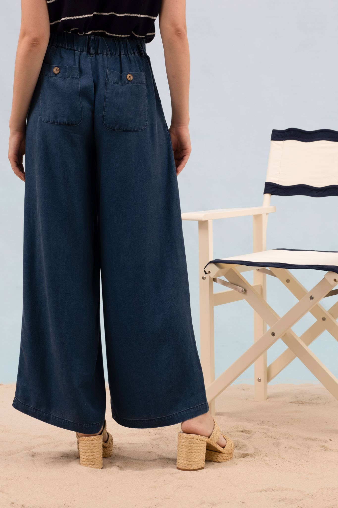 Blu Pepper - DARK CHAMBRAY PINTUCK DETAIL WIDE LEG PANTS