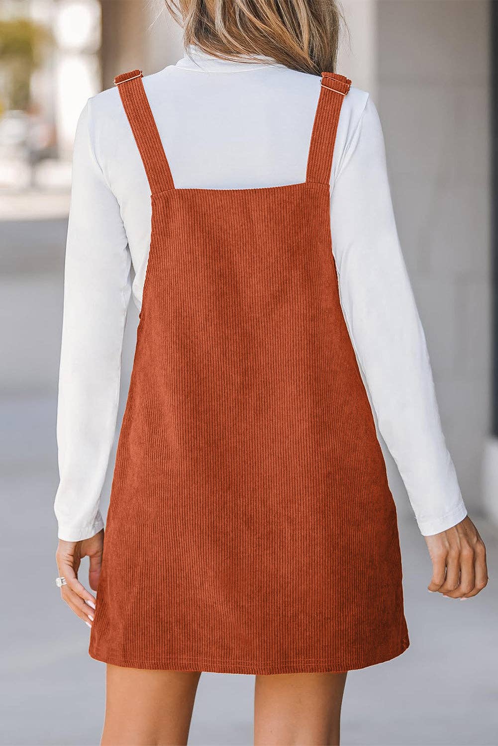 Lovesoft - Solid Front Pockets Sleeveless Corduroy Overall Dress