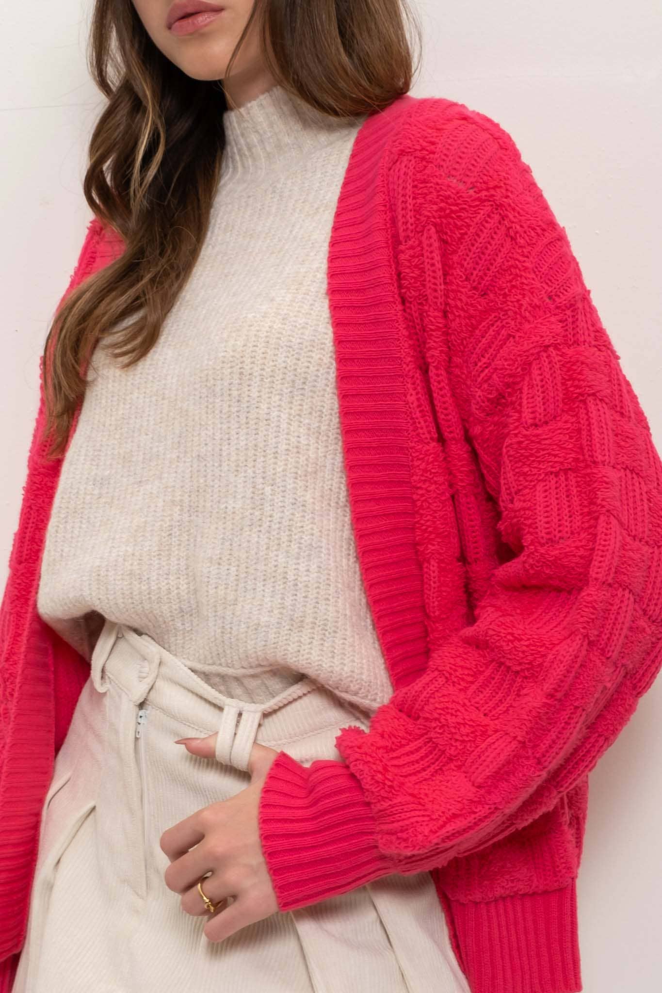 Blu Pepper - CHECKERED TEXTURED KNIT CARDIGAN