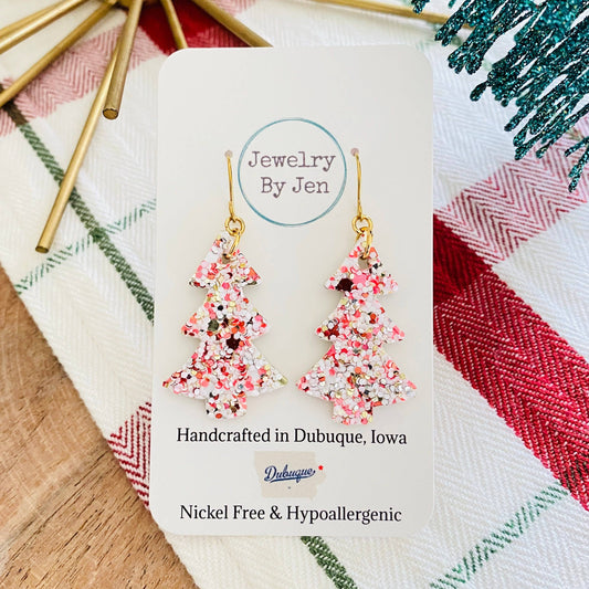 Christmas Tree Earrings: Candy Cane Glitter