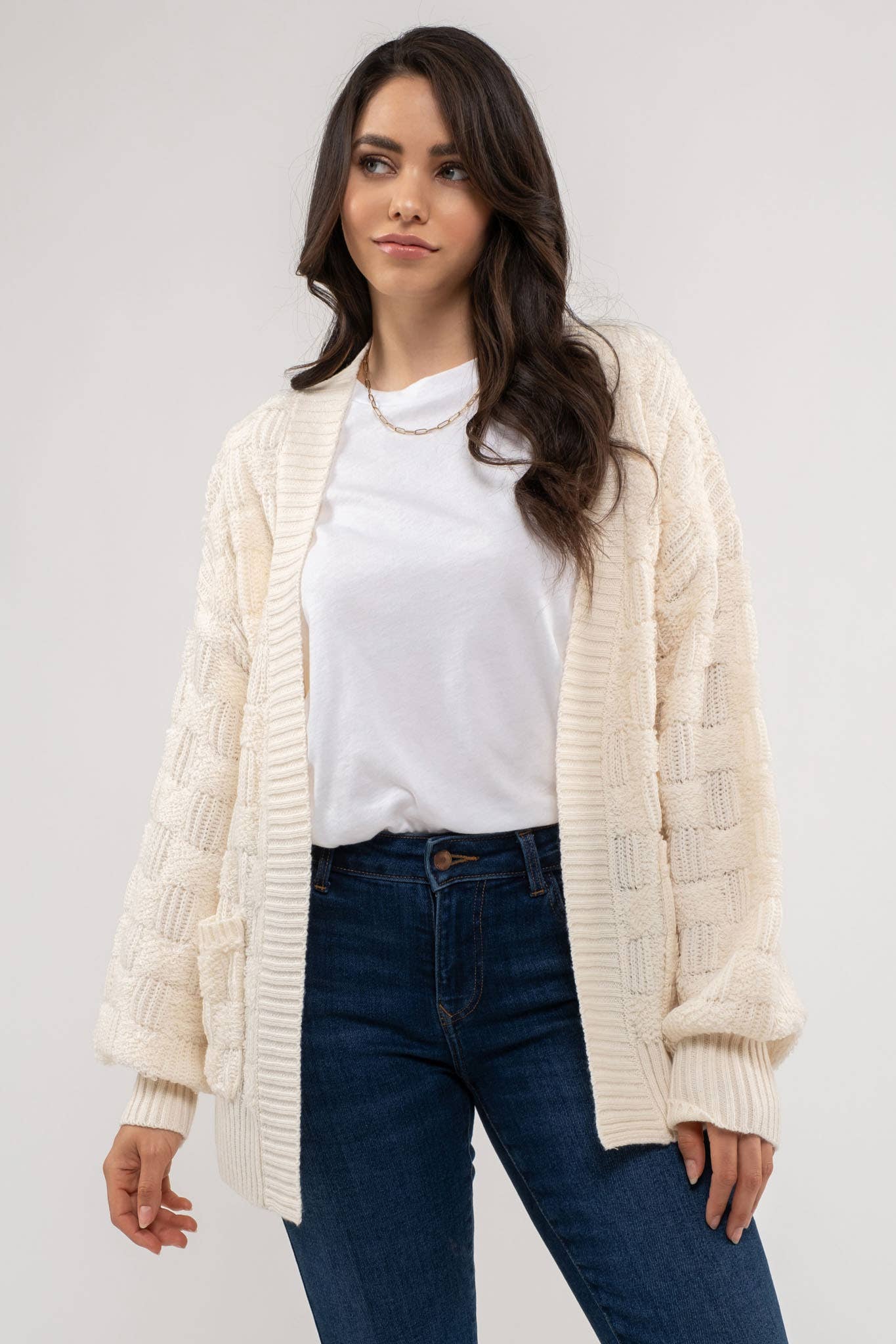 Blu Pepper - CHECKERED TEXTURED KNIT CARDIGAN