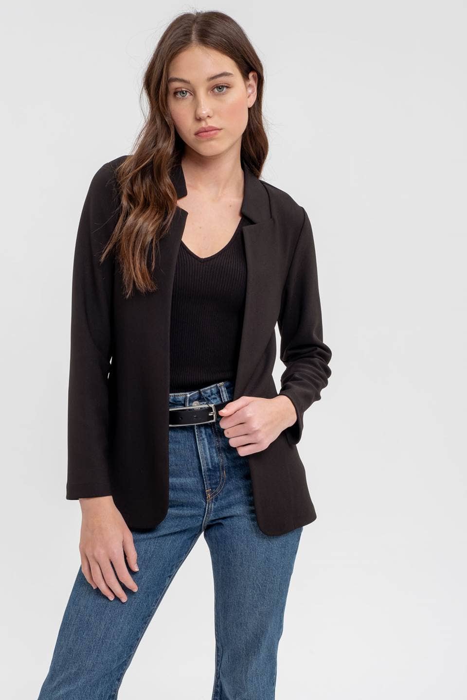 Blu Pepper - NOTCH COLLAR LONG SLEEVE LONG LINE BLAZER