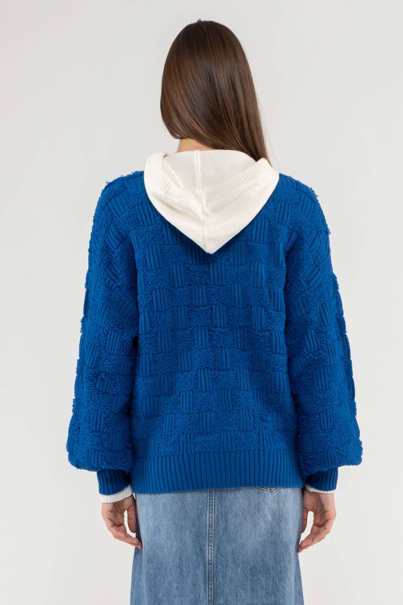 Blu Pepper - CHECKERED TEXTURED KNIT CARDIGAN