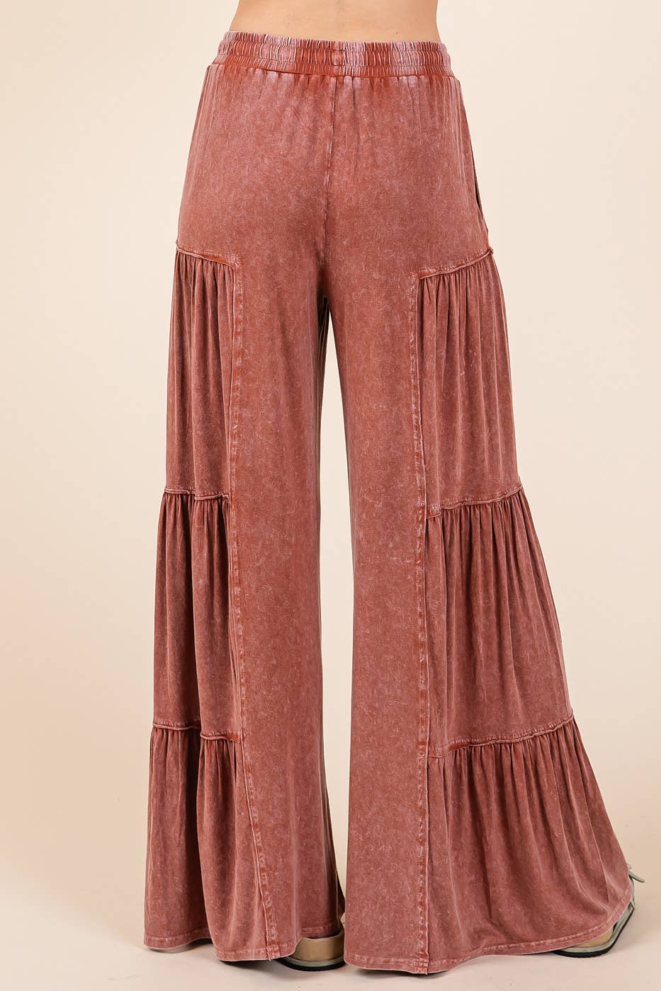 mittoshop - MINERAL WASH TIERED WIDE LEG ELASTIC WAIST PANTS